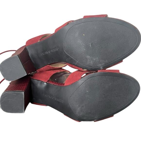FRANCO SARTO L-Gem Burgundy Suede Ankle Strap Block Heel Tie Back Sandals Sz 9.5 - Picture 8 of 8